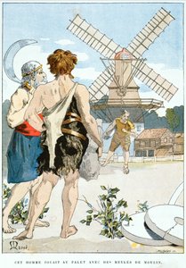 Jean-LOurs conoce a Roue de Moulin, el primero de los tres hombres fuertes que lo acompañan en sus aventuras, c.1900